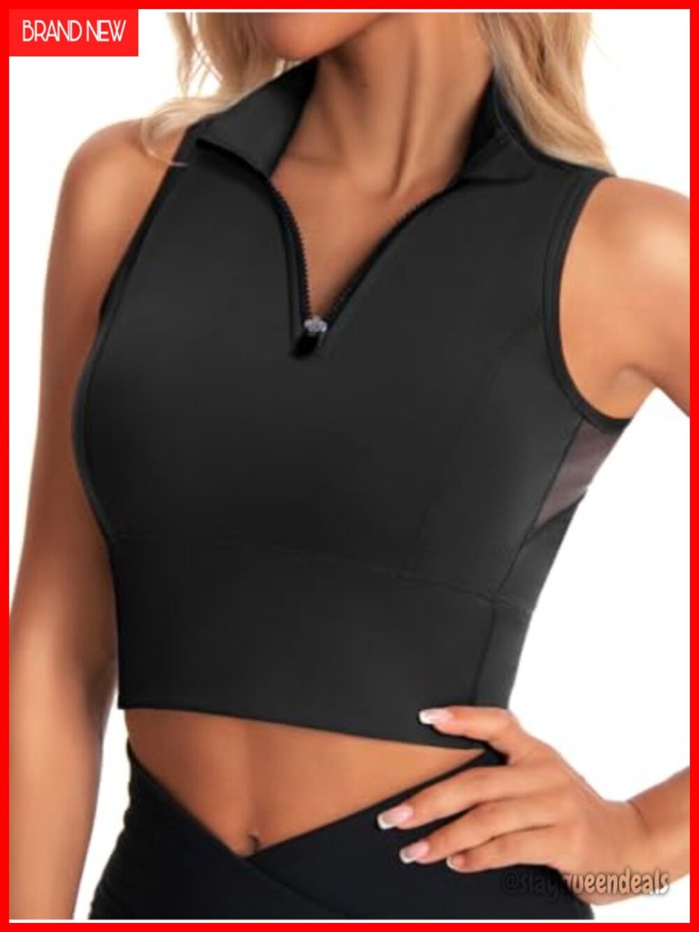 Women's Zip Front Cropped Workout Tank Top Built in Bra Yoga Gym